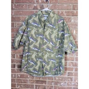 Vintage 2000's Columbia Button Down, Fish Pattern, 100% Cotton, Mens XL